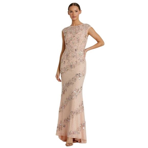 MAC DUGGAL Dress Size 2 Evening Gown Sequin Pink NEW Cream Embellished Bateau - Picture 1 of 7